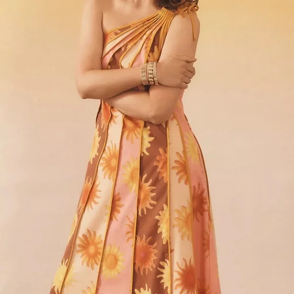 NEW Farm Rio X Anthropologie One-Shoulder Seamed A-Line Dress Medium - Picture 1 of 9